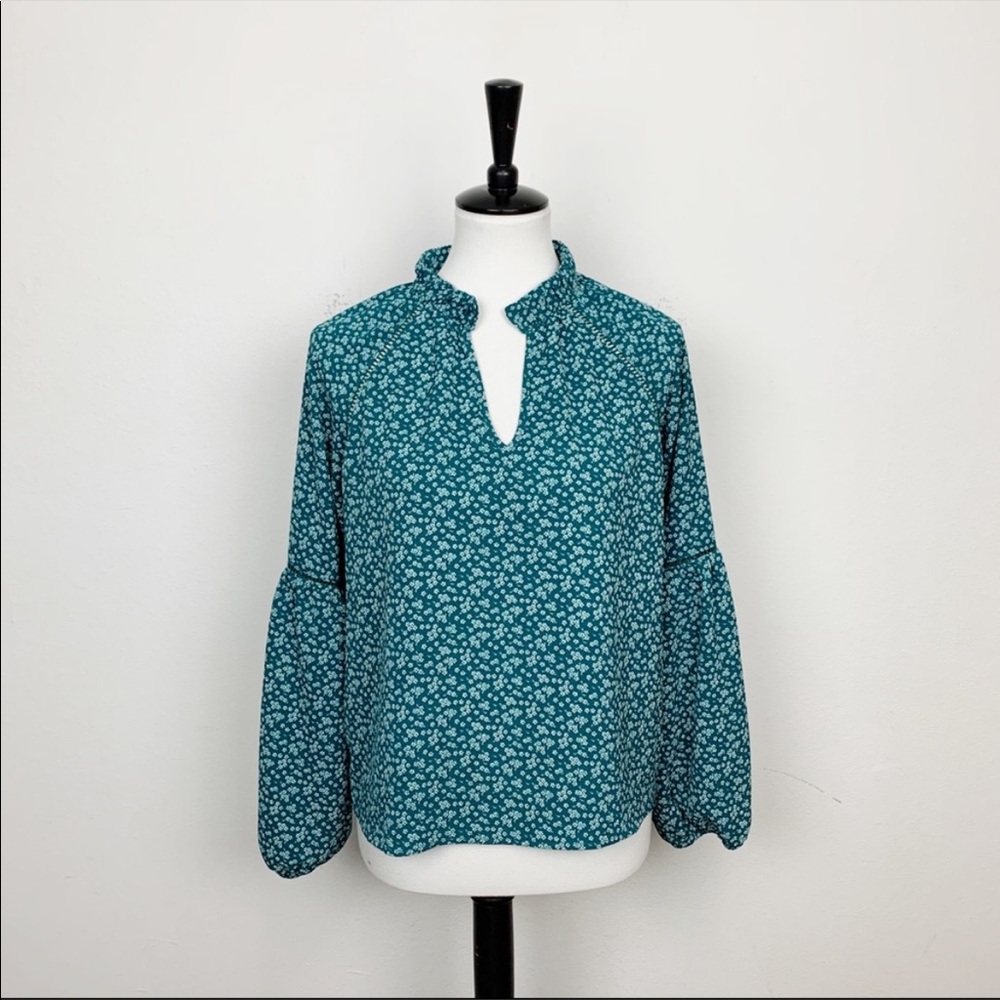 Blue Rain Floral Popover Blouse Size Small